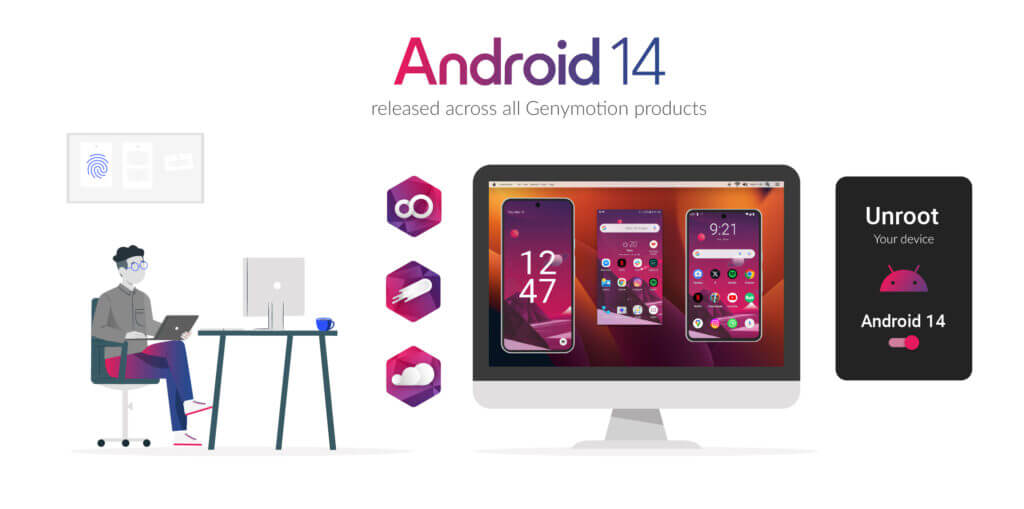 Android 14 stable image for all products illustration.