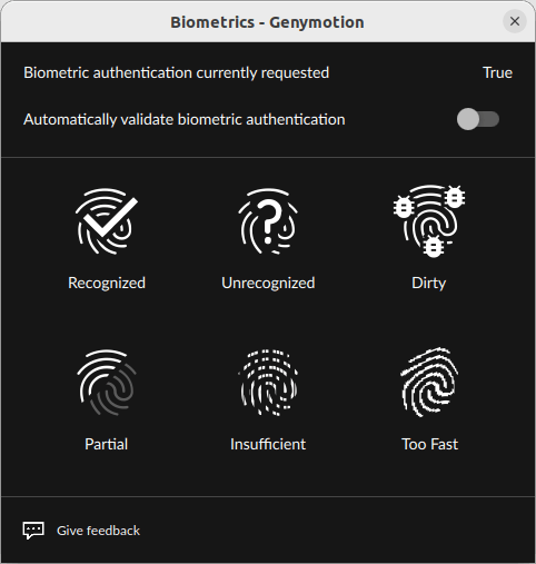 Biometrics widget windows when active.
